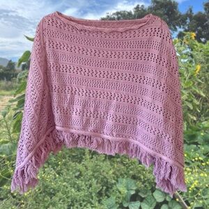 525 America Pink/Purple Crochet Fringe Poncho